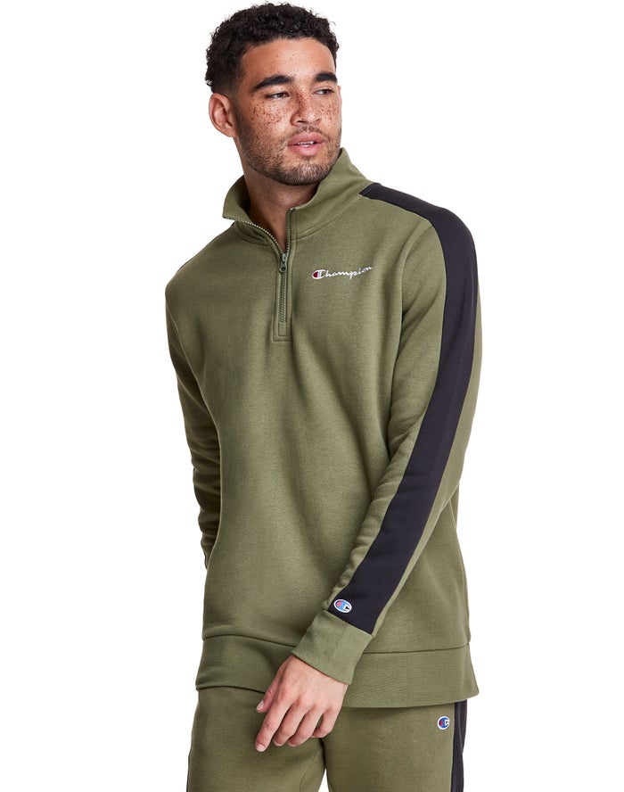 Sudadera Champion Hombre - Colorblock Stripe Fleece 1/4 Zip ( Verde Oliva ) 2314965-QU